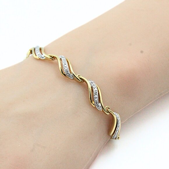 Exquisite PAJ China Diamond Accent 18K Gold Plated Sterling Silver Tennis Bracel - Picture 10 of 12